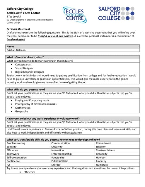 Personal statement 1