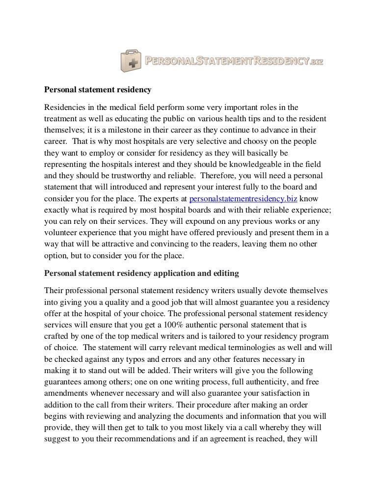 The Best Residency Personal Statement Sample