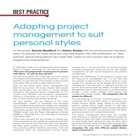 Adapting project management to suit personal styles
