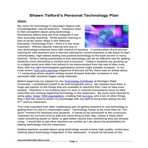 Personal technology plan