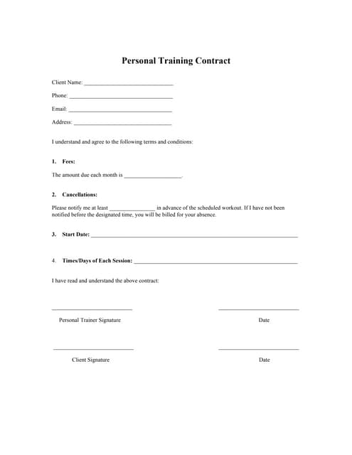 personal training contracts