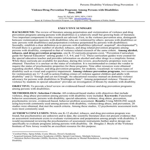 Persons Disability Viol Drug Prev Review June2008