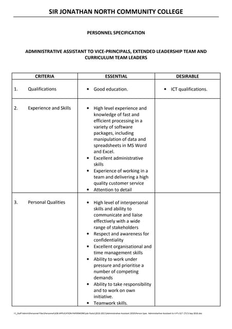 job specification for sales assistant