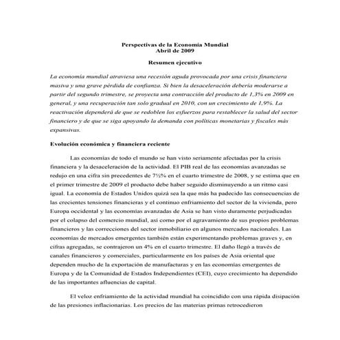 Perspectivas Mundiales Abril 2009