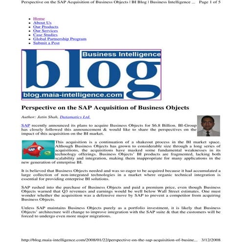 Perspective on SAP Acquisition Of Business Objects on MAIA Business Intellige...