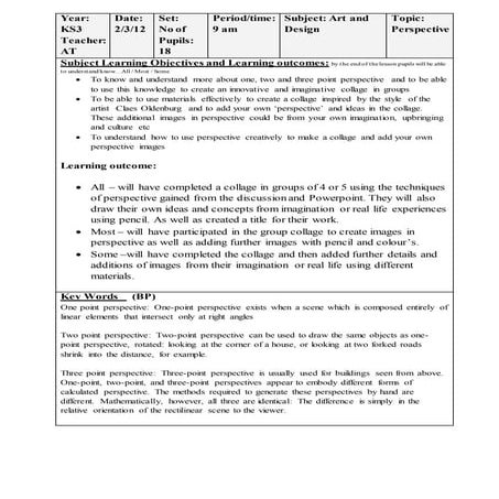 Perspective Lesson Plan-Secondary Education