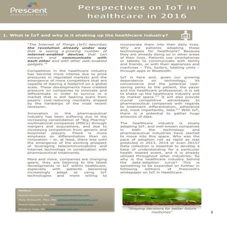 Perspectives on IoT in healthcare in 2016