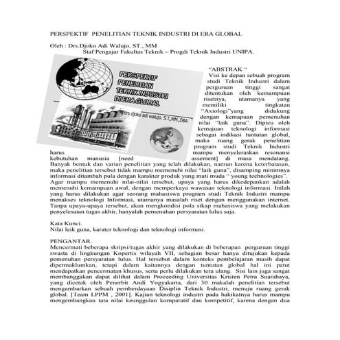 PERSPEKTIF PENELITIAN TEKNIK INDUSTRI DI ERA GLOBAL - DJOKO AW