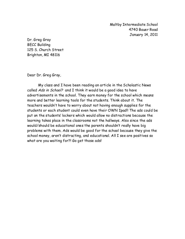 Persuasive letter examples grade 6 picture