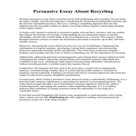Persuasive Essay About Recycling. Aquinas College (Michigan)