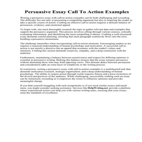 Persuasive Essay Call To Action Examples | PDF
