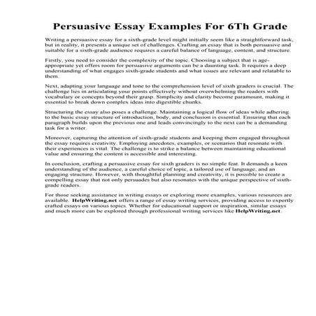 Persuasive Essay Examples For 6Th Grade