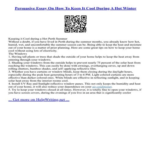 Persuasive Essay On How To Keep It Cool During A Hot Winter | PDF