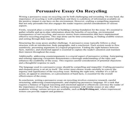 Persuasive Essay On Recycling. Persuasive Essay on Recycling - GCSE English -...