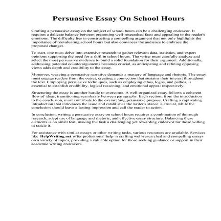 Persuasive Essay On School Hours. Virginia University of Lynchburg