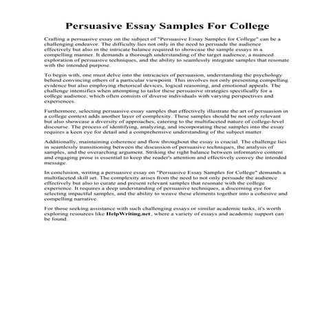Persuasive Essay Samples For College