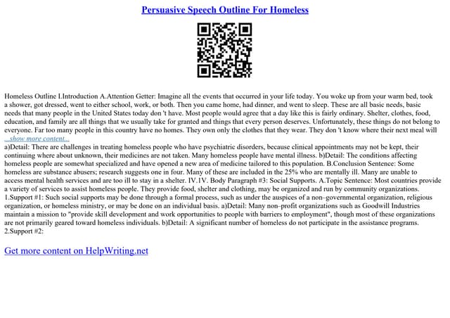 Persuasive Speech About Homelessness Persuasive Speech Outline For Homeless | PPT