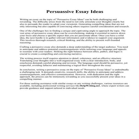 Persuassive Essay Ideas. Villa Maria College