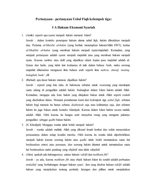 Diskusi Kelas Hakim Mukallaf Taklif Dan Aliran Aliran Dalam Islam