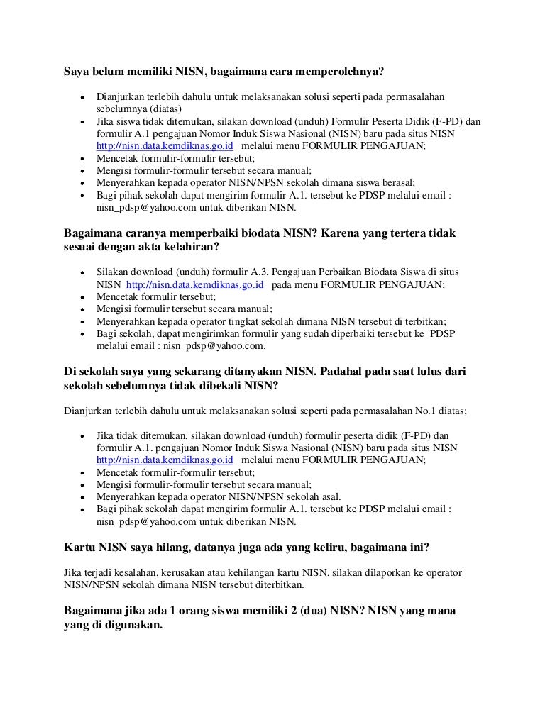 Pertanyaan Seputar Nisn