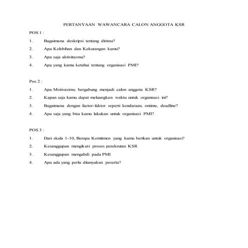Pertanyaan wawancara calon anggota ksr