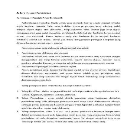 Resume Perkuliahan Praktik Arsip Elektronik By Hana Khaerunisya
