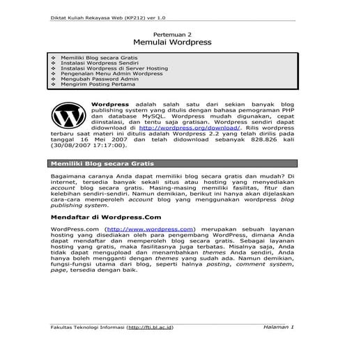 Pertemuan 2  Memulai Wordpress