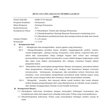 RPP 2013 Strategi Pemasaran Pertemuan 11 uts | DOC