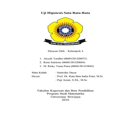 Makalah uji hipotesis satu rata rata