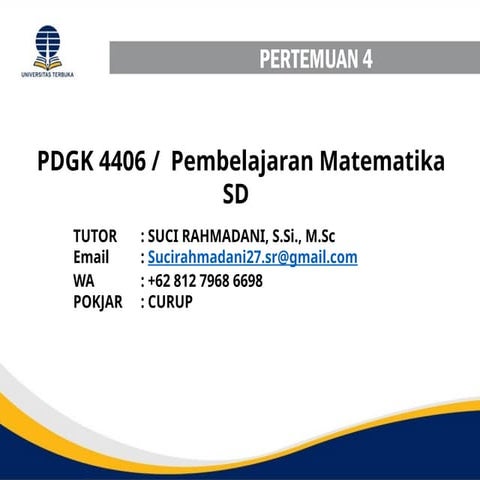 pertemuan 4 modul 4 pembelajaran matematika sd | PPT