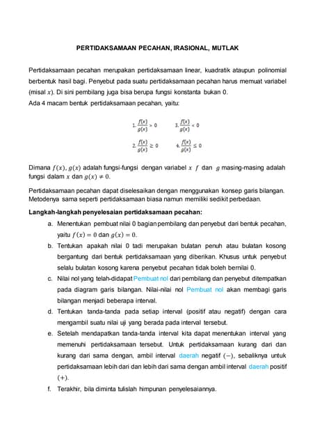 Pertidaksamaan Bentuk Pecahan