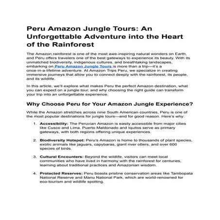 Peru Amazon Jungle Tours: Explore the Heart of the Rainforest Adventure ...
