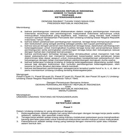 Perubahan Uu No 13 Tahun 2003 Tentang Ketenagakerjaan Pasca Perpu No 2