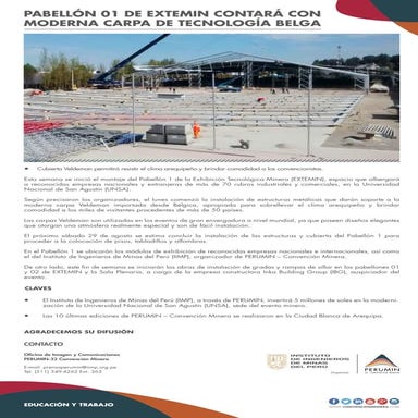 Pabellón 01 de EXTEMIN contará con moderna carpa de tecnología belga