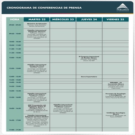 Cronograma de Conferencias de Prensa