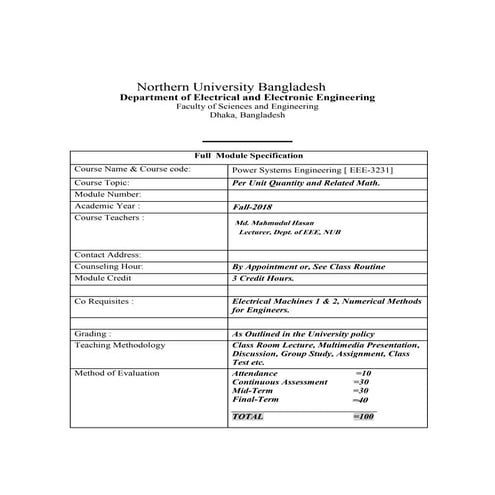 Per unit calculation