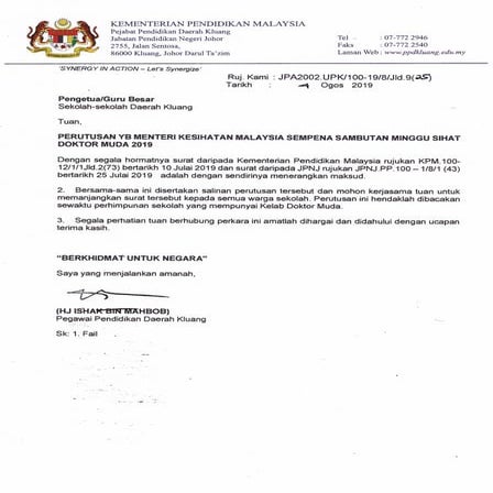PERUTUSAN YB MENTERI KESIHATAN MALAYSIA SEMPENA SAMBUTAN MINGGU SIHAT DOKTOR ...