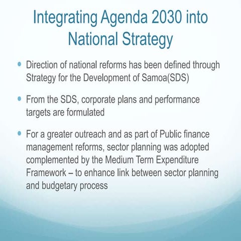 Integrating the 2030 Agenda and other Global Frameworks into National  Strate...