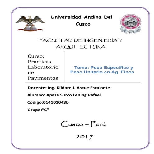 Peso específico y peso unitario de agregados finos