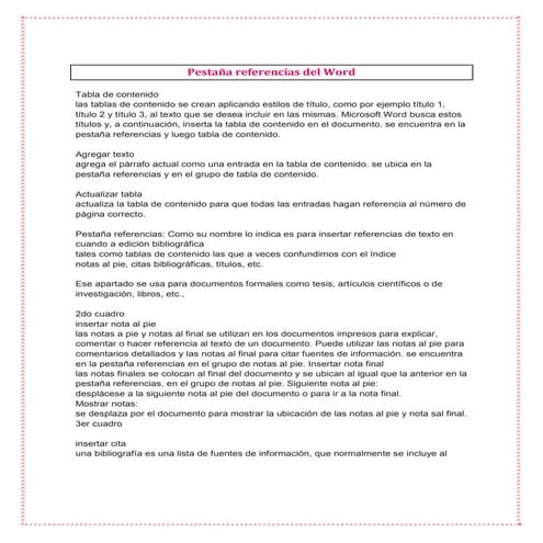 Pestaña referencias del word
