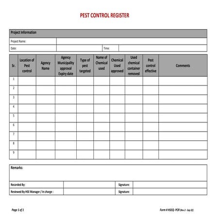 PEST CONTROL REGISTER Form # HSEQ - PCR Rev 2 -.docx