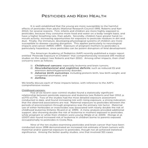 Pesticides and keiki health