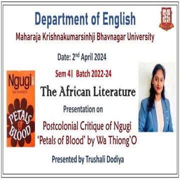 A Postcolonial Critique of 'Petals of Blood' by Ngugi Wa Thiong'
