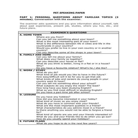 Pet and fce  speaking paper part 1