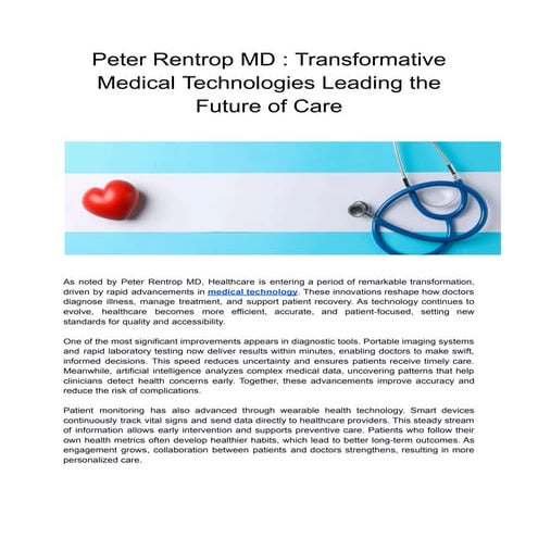 Peter Rentrop MD _ Transformative Medical Technologies Leading the ...