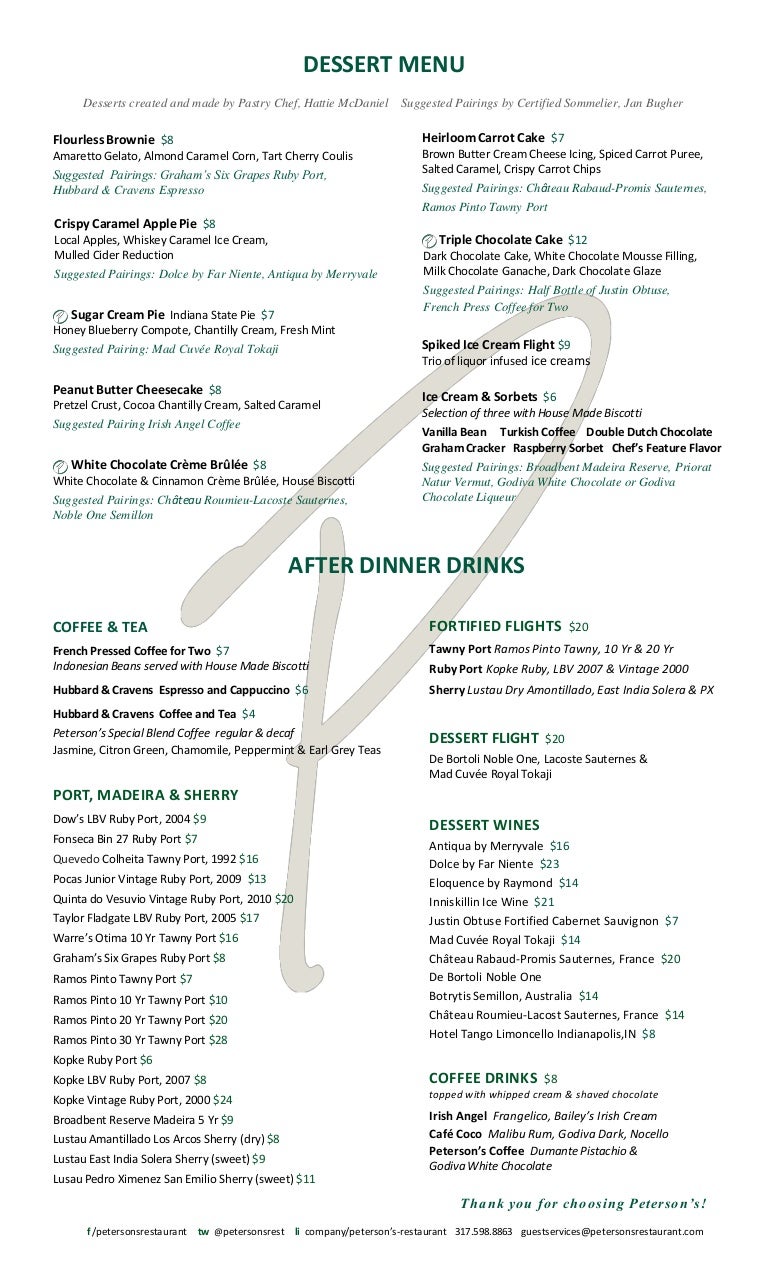 Peterson's Dessert Menu 2015.1q