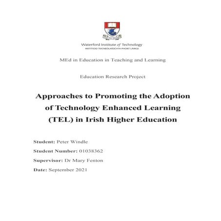 Approaches to Promoting the Adoption  of Technology Enhanced Learning (TEL) i...