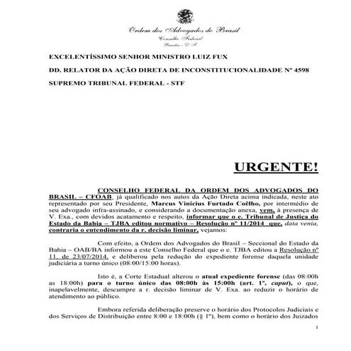 Petição da OAB pedindo suspensão do turnão no TJBA