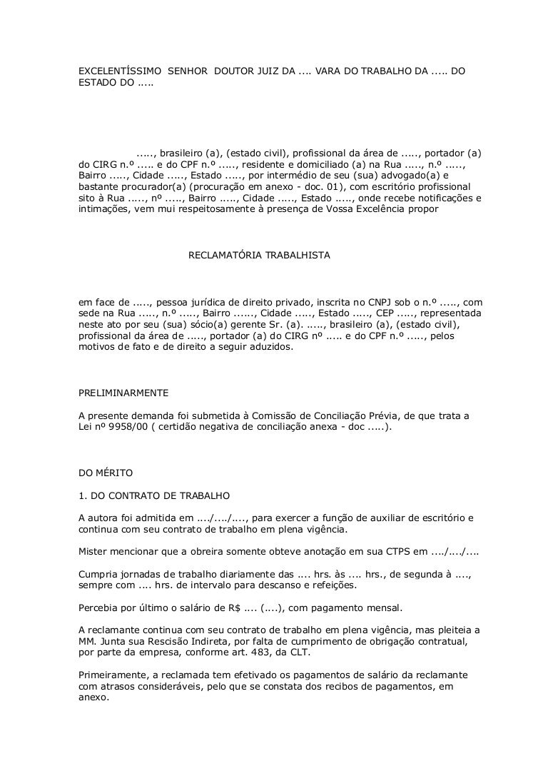 Modelo De Petição Rescisão Indireta Fgts  Vários Modelos