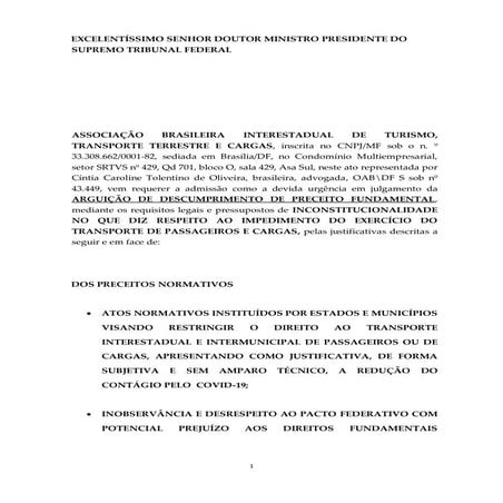 Petição ADFP 687 STF - Associação contesta no STF leis estaduais que suspendem transporte de cargas
